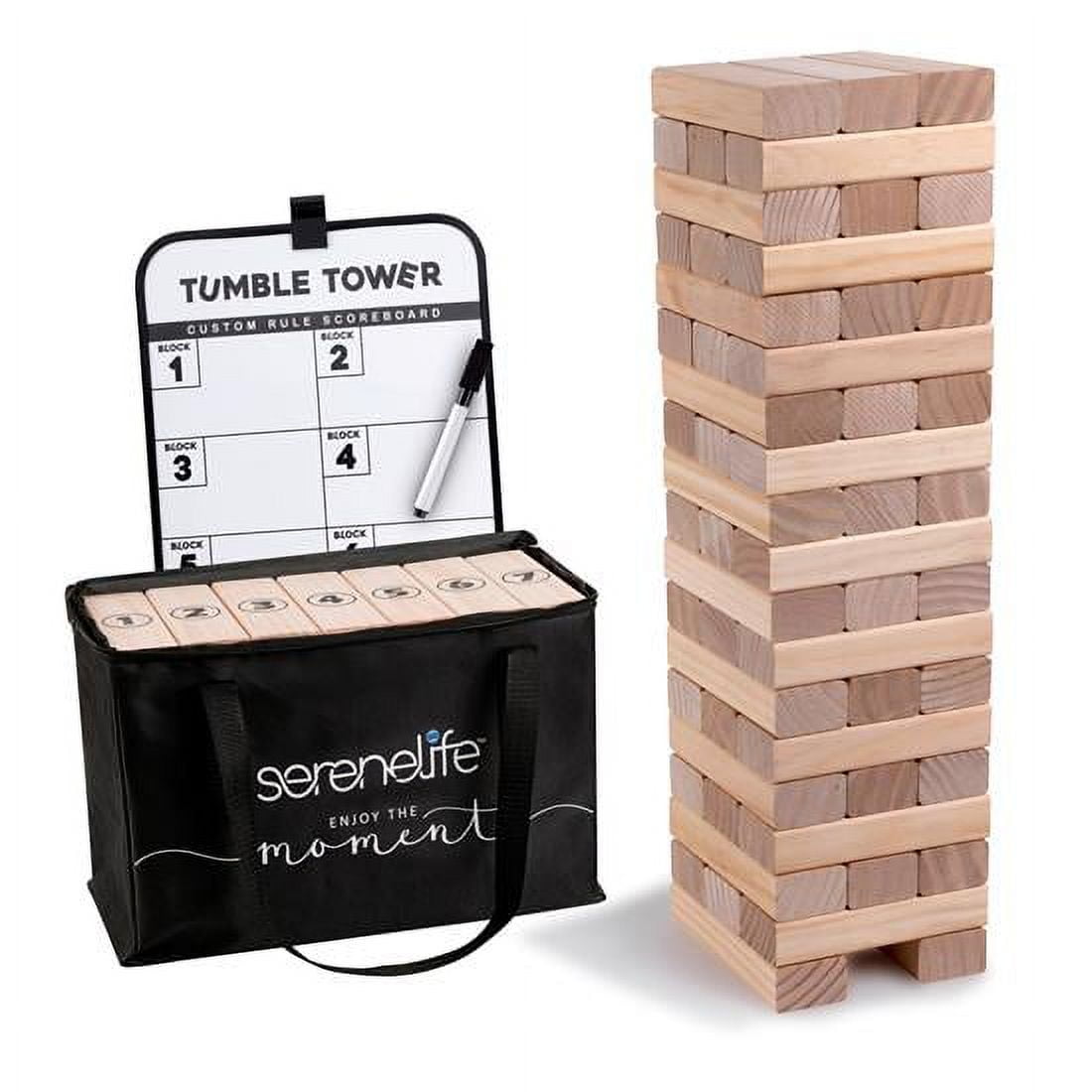 Wooden Stacking Blocks&Tumble Tower Game Classic Game 54 Pcs Jurnwey,Premium  Pine Wood,with Heavy-Duty Carry Bag Classic Wood Blocks Stack Outdoor Games  Floor Game for Kids and Adults 