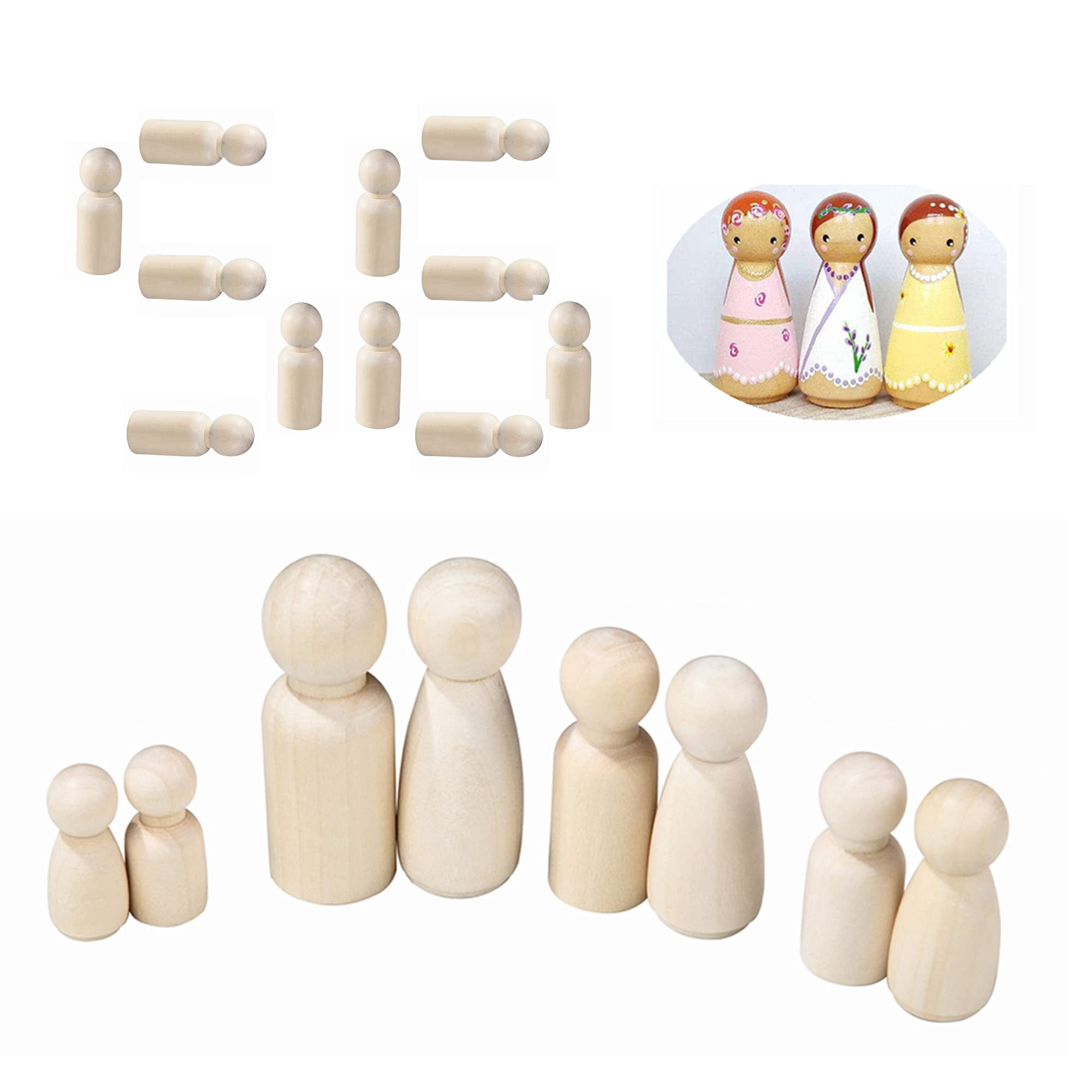 30 Pcs Unfinished Wooden Snowman Peg Dolls - Natural Wood Crafts For Painting, DIY Waldorf Toys