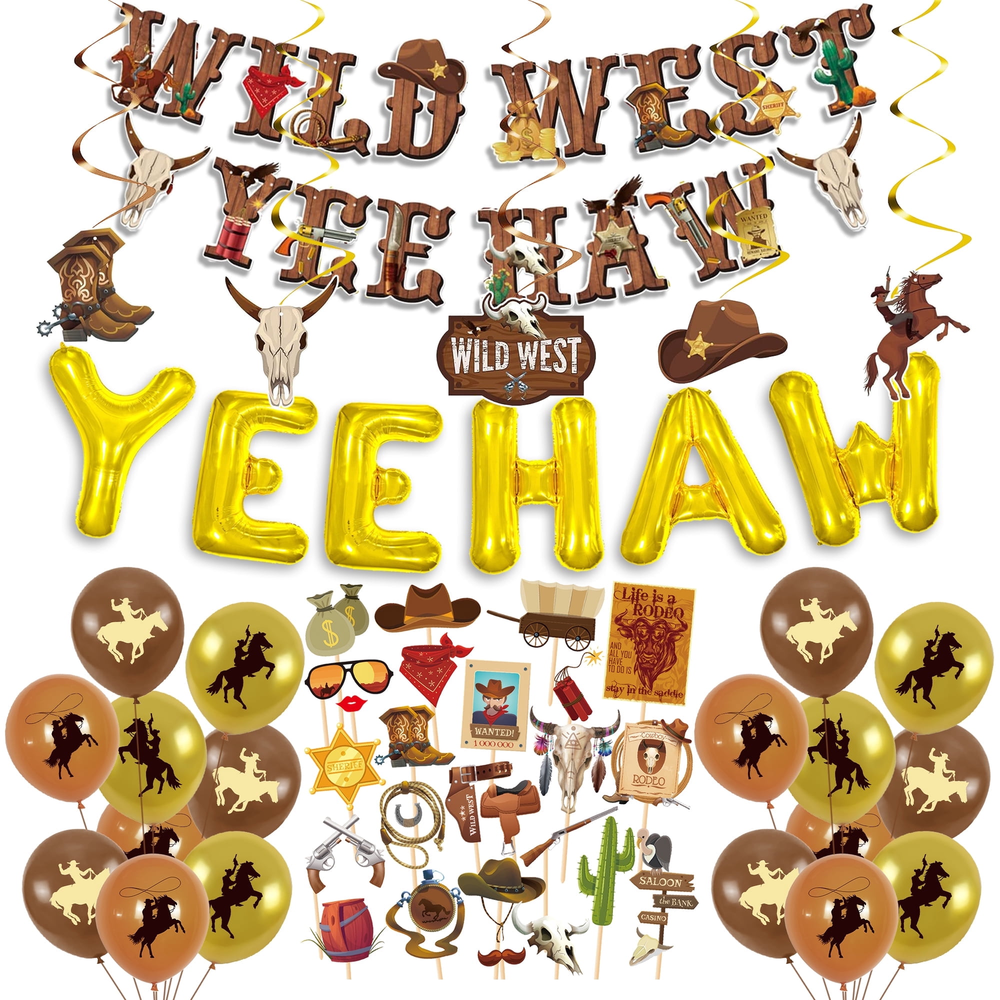 Wild West Party Decorations Set - Yee Haw Banner & Hanging Swirls For Cowboy Birthday, Rodeo, Western Theme Party - View #10