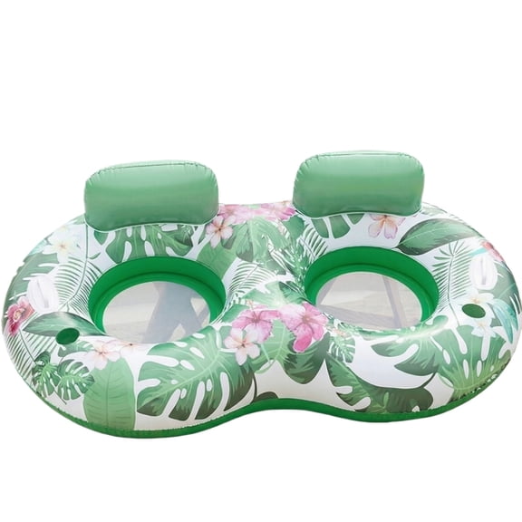 56" PVC Inflatable 2-Person Pool Lounge with Comfortable Backrest, Double Floating Recliner for Summer Water Party, Green