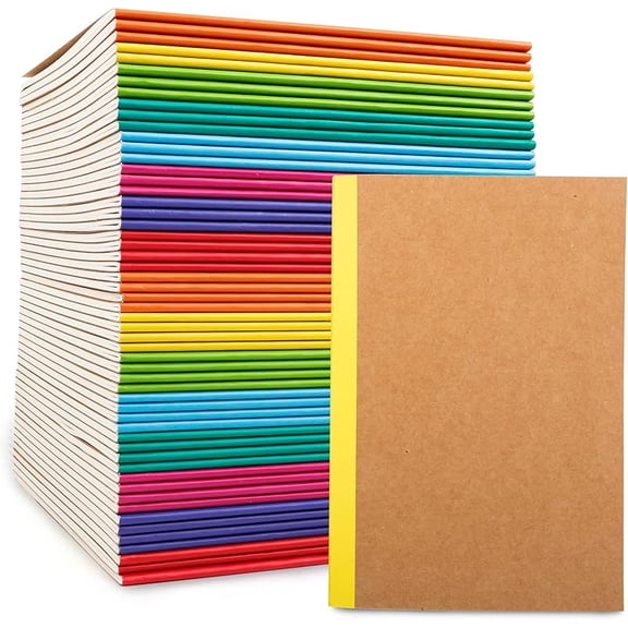 56 Pack Composition Notebooks Bulk, Kraft Cover Lined Blank College Ruled Composition Travel Journals with Rainbow Spines For Women Students Business, 60 Pages, 8.3”x 5.5”, A5, 8 Colors