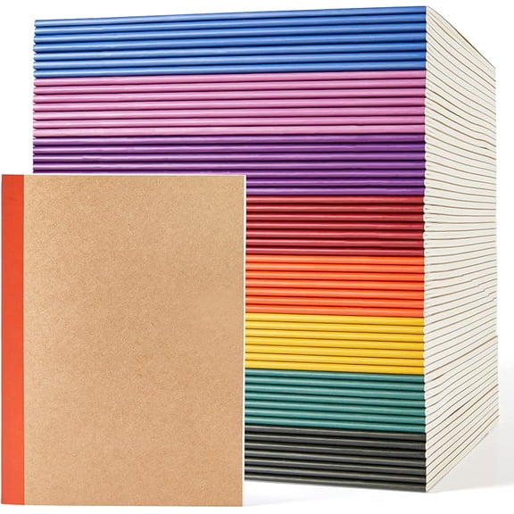 56 Pack Composition Notebooks Bulk, Kraft Cover Lined Blank College Ruled Composition Travel Journals with Rainbow Spines For Women Students Business, 60 Pages, 8.3”x 5.5”, A5, 8 Colors
