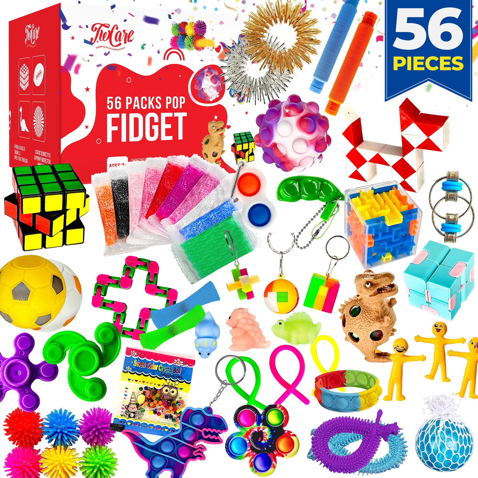 56 Pack Fidget Toys Party Favors Set Gifts for Kids Adults Autism ADHD  Stress Relief Stocking Stuffers Sensory Pop It Autistic Bulk Boys Girls  Pinata Filler Goodie Bag Treasure Box Classroom Prizes 