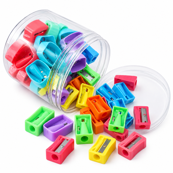BUDBLOOM Manual Pencil Sharpener, With Storage Jar, Assorted Colors, 56 Count