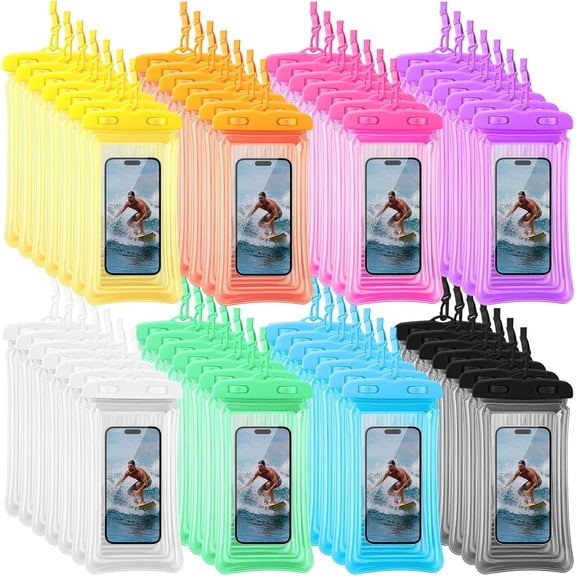 56 Pack Phone Pouch Clear Cellphone Case Bulk Phone Dry Bag Underwater Case Holder for Water Cruise Ship Essentials, up to 6.9 Inch(Colorful)