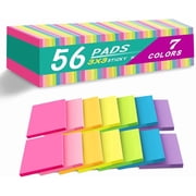 56 Pads Sticky Notes Bulk 3x3 in Post Bright Stickies Colorful Memo Pads