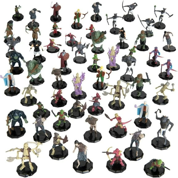 56 Painted Fantasy Mini Figures- All Unique Designs- 1" Hex-Sized Compatible with DND Dungeons and Dragons & Pathfinder and RPG Table Top Games- Features Goblins, Orcs, Gnolls, Skeletons & More
