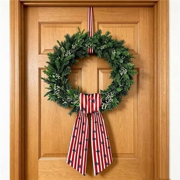 56" Patriotic Star Ribbon Bow for Wreath, Red White Blue Buffalo Plaid Fabric Ribbons Set Assorted Lace Ribbon 4th of July Clip-On Wreath Sash Ribbons Bundle for Home Indoor Outdoor Decor, F