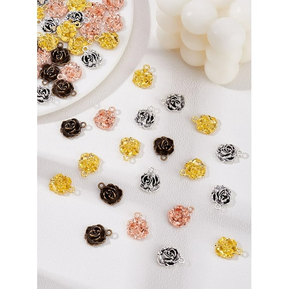 56 Pcs 4 Colors Tibetan Style Alloy Rose Pendants Vintage Chic Rose Charms Tibetan Flower Shape Charms for DIY Jewelry Making Bracelets Necklaces Earrings Keychains Crafts Bulk