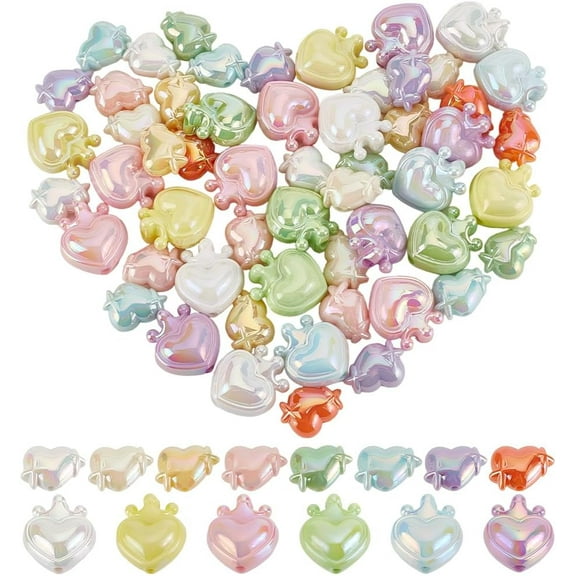 56 Pcs Acrylic Focal Beads 14 Colors 3D Love with Star Beads Spring Beads Colorful Loose Beads
