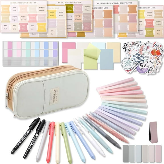 56 Pcs Bible Study Supplies Journaling Kit, Bible Study Kit, Bible Case with Highlighters and Pens, Bible Tabs Stickers and Other Bible Journaling Supplies, Aesthetic Bible Study Tools