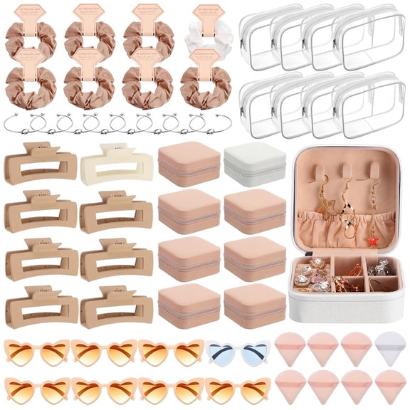 56 Pcs Bridesmaid Proposal Gift Set Champagne Color Wedding Party Favors with Cosmetic Bags Jewelry Boxes Hair Accessories and Sunglasses for Bridal Shower and Wedding Celebration