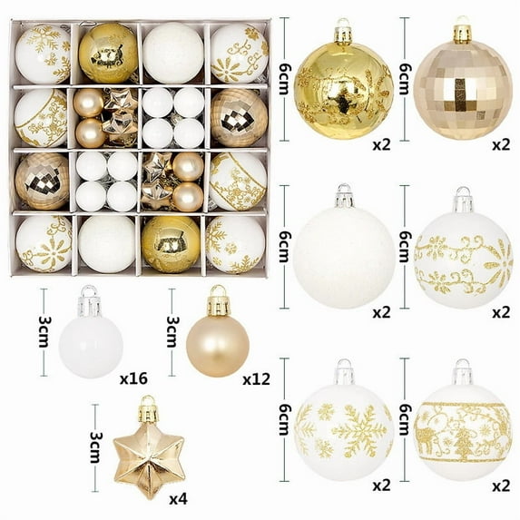 56 Pcs Christmas Balls Ornaments, Christmas Tree Decorations Ornament Set Shatterproof Plastic Christmas Balls Sets, Christmas Tree Hanging Baubles for Holiday Xmas Party Decoration(Yellow Gold)
