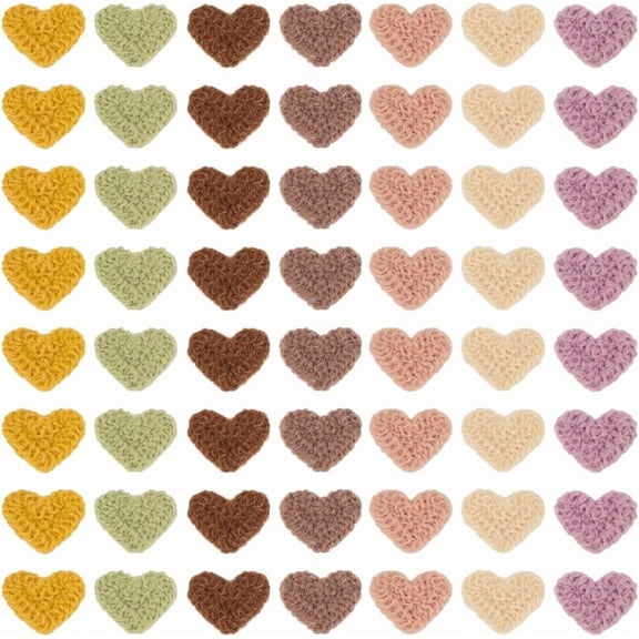 56 Pcs Heart Crochet Applique 7 Colors Knitting Wool Yarn Heart Patches Handmade Knitting Ornament Accessories