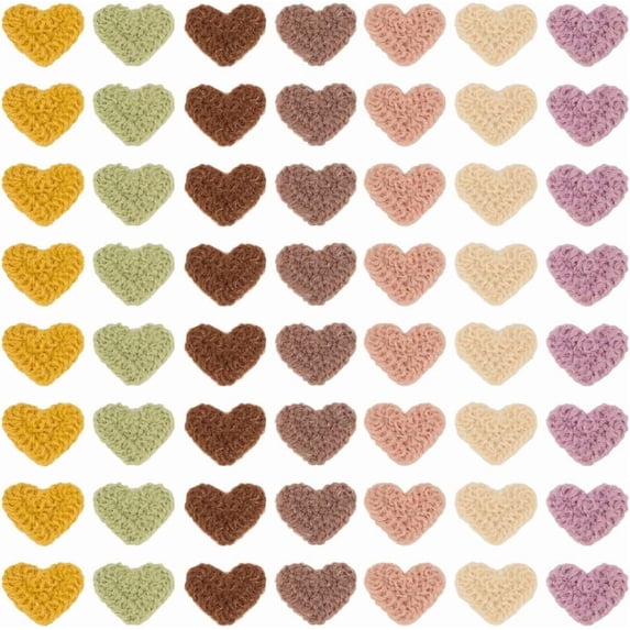 56 Pcs Heart Crochet Applique 7 Colors Knitting Wool Yarn Heart Patches Handmade Knitting Ornament Accessories
