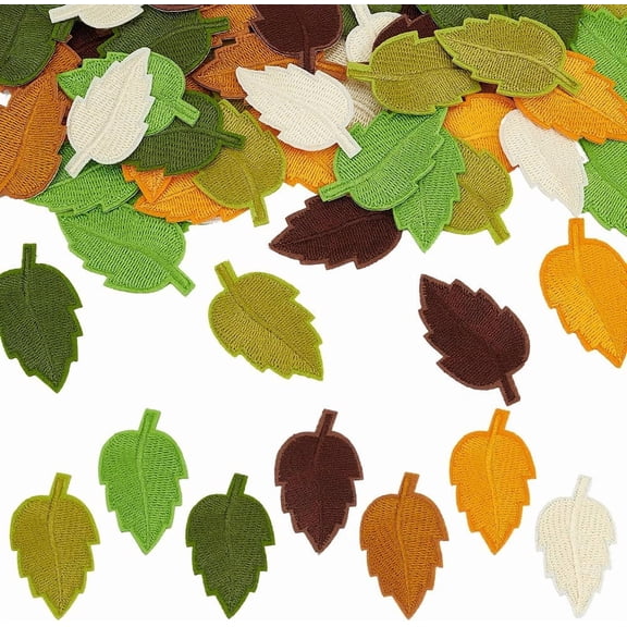 56 Pcs Leaf Cloth Patch 1.2x2inch Iron on Leaves Applique 7 Colors Leaf Patch Computerized Embroidery Leaves Patch Clothing Repair Appliques for Jeans Coat Bag Hat Shoes Decoration Mixed Color