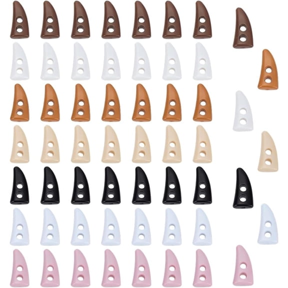 56 Pcs Mini Resin Horn Buttons 7 Colors 15x7.5mm 2-Hole Tiny Sewing Horn Toggle Buttons Perfect for DIY Mini Clothes Crafting and Miniature Projects for Hobbyists and Crafters