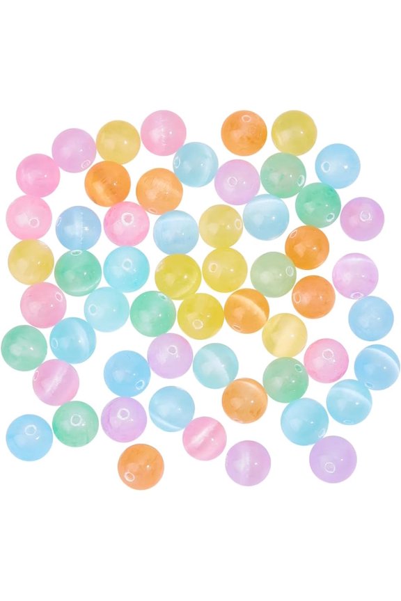 56 Pcs Natural Stone Beads 7 Colors Natural Selenite Round Beads Gemstone Loose Beads for Bracelet Necklace Jewelry Making(Hole: 0.8mm)