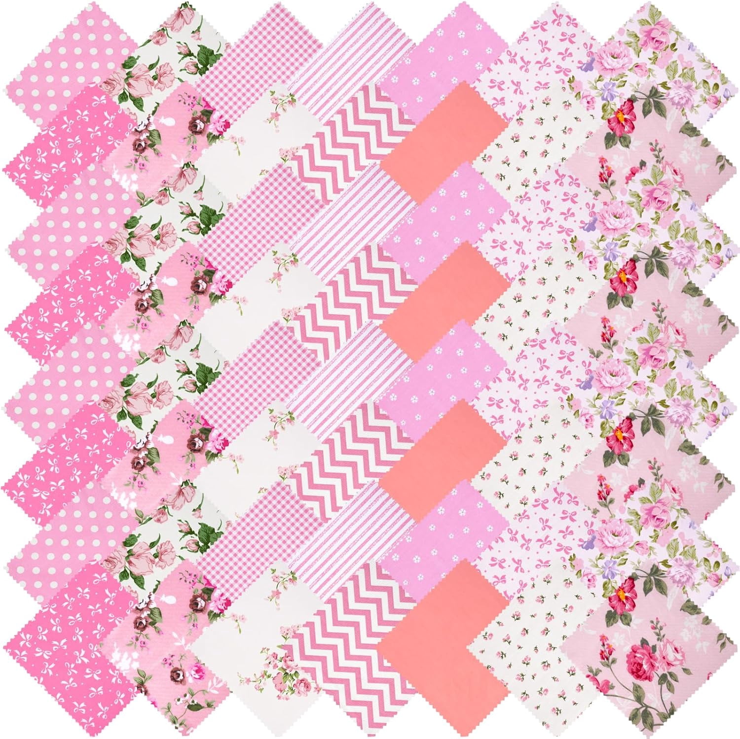 56 Pcs Pink Charm Packs for Quilting, 5 inch Squares Floral Precut Quilting Fabric, 100% Cotton Fabric Squares Quilt for Sewing Home Décor Scrapbooking Patchwork DIY Crafts – Pink