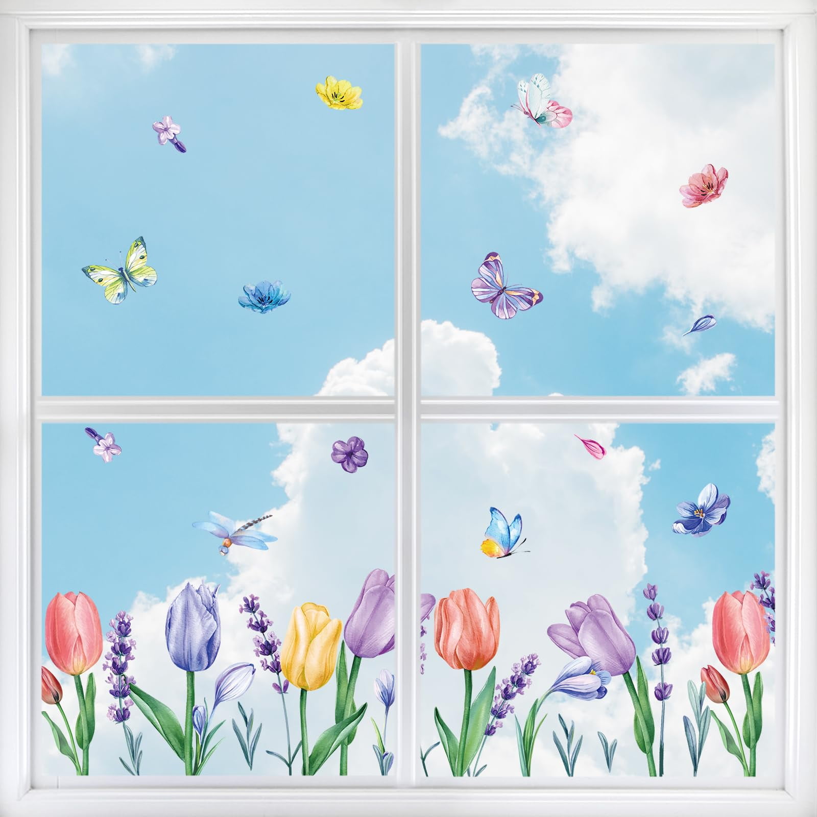 56 Pcs Summer Window Clings Tulip Butterfly Window Stickers Window ...