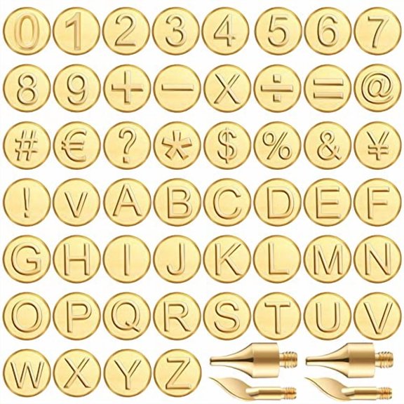 56 Pcs Wood Burning Letters and Numbers Wood Burning Tools with Letter Stamps and Number Tips Symbols for Wooden Burner Craft DIY Embossing Carving