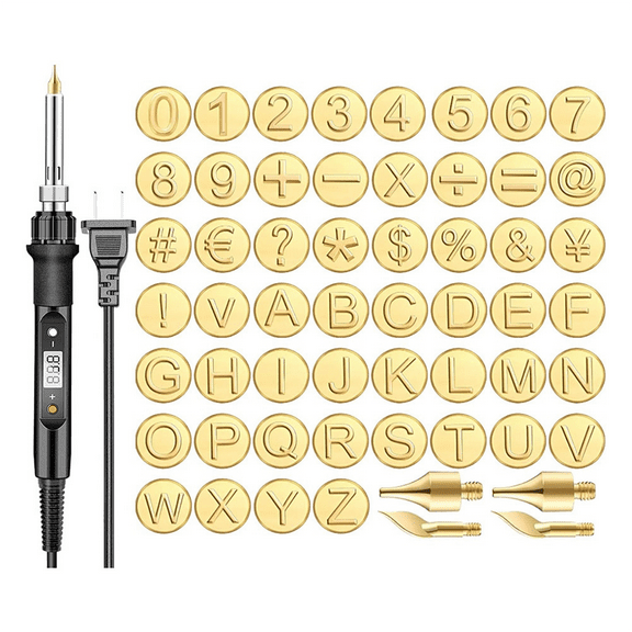 56 Pcs with Letters,DIY Wood/Leather Burning Set, Letter Soldering Iron Stencils Kit Tool US Plug