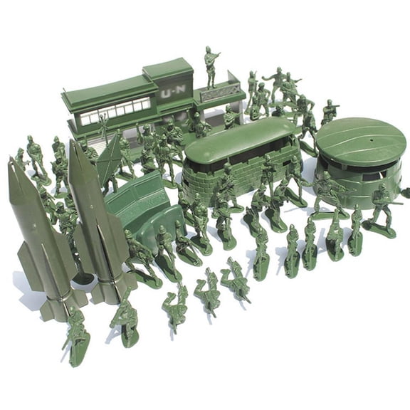 56-Piece Military Model Playset, 2-Inch Plastic Army Men Action Figures, Sandbox Battle Scene Kit with Army Office & Blockhouse Accessories