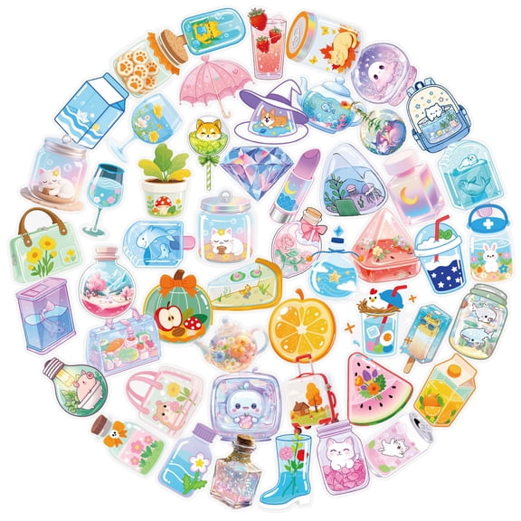 56-Piece Transparent Container Sticker Pack For Decorating Water Bottles Luggage Laptop And Phone Cases For Craft Lovers Students And Daily Decoration