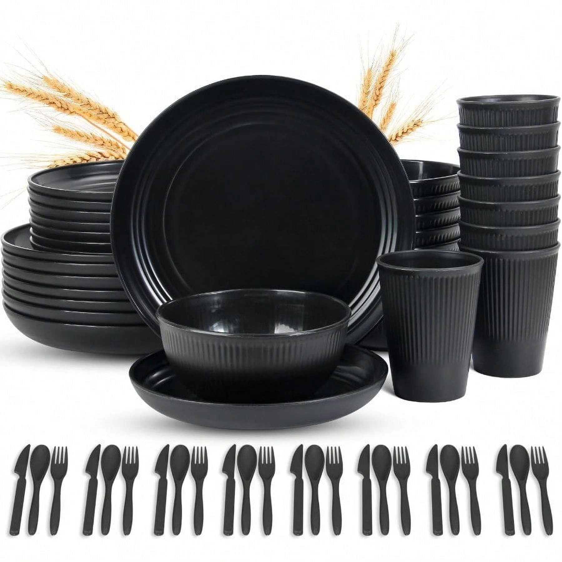 56 Piece Wheat Straw Dinnerware SetsUnbreakable Reusable Dinnerware Set ...