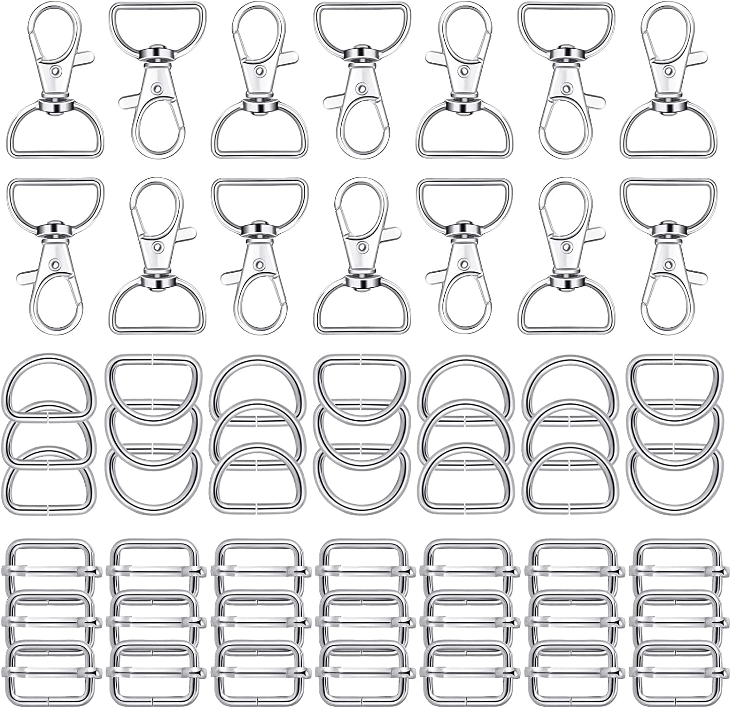 56 Pieces D Rings for Purse Bag Hardware Purse Hardware for Bag Making  Buckles Craft (White,25 mm) 