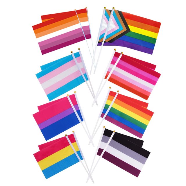 56 Pieces Rainbow Pride Flag Bisexual Gay Stick Flags Pansexual Transgender Lesbian Pride Flag