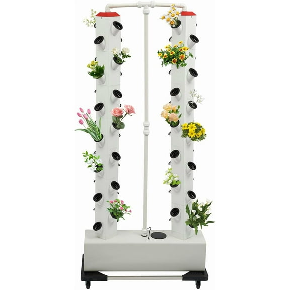 56-Plant Hydroponics Vertical Growing Kit, Hydroponic Growing Tower System Vertical Planter Germination Kit w/Seeding Trays & Timer, Outdoor Indoor Vertical Smart Garden Kit for Gardening Lover