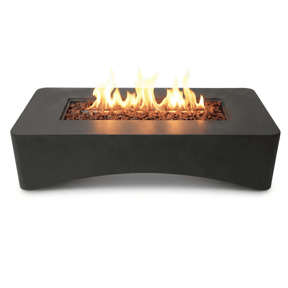 56" Propane Fire Pit Table, Rectangular Outdoor Gas Fire Pit 50,000 BTU, Minimalist Fire Table for Patio Backyard Deck, Concrete Firepit with Waterproof Cover, Lava Rocks & Tank Seat -Dark Grey