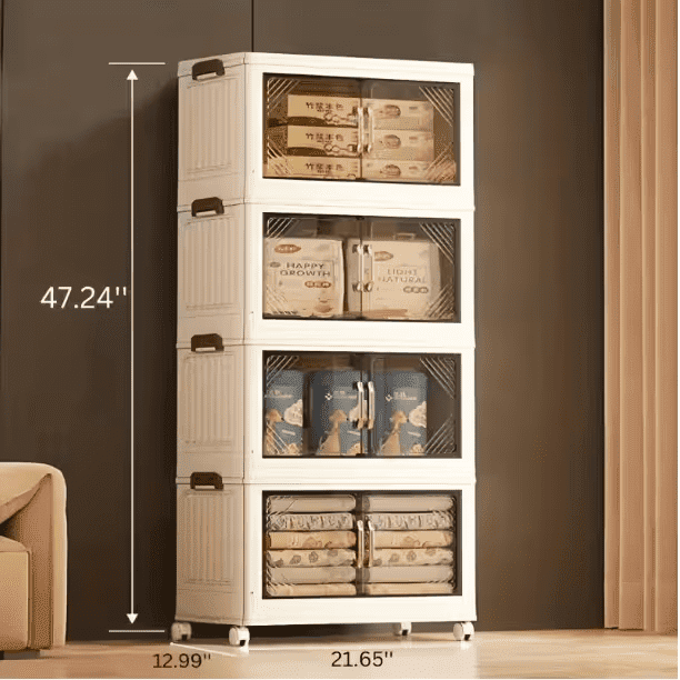 56 QT, 4 Tiers Collapsible Storage Bins Organizer, Stackable Cube Large