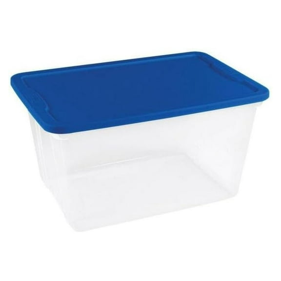 56 Qt Clear Storage Tote with Lid - Plastic Storage Bins for Organization - Stackable Storage Containers - Clear Base with Blue Snap Lid - Home & Garage Organization