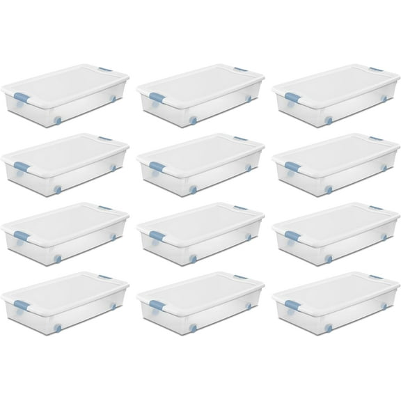 56 Qt Wheeled ing Storage Box Stackable Bin with Lid Plastic Container to Organize Shoes Under Bed, Clear with White Lid, 12-Pack
