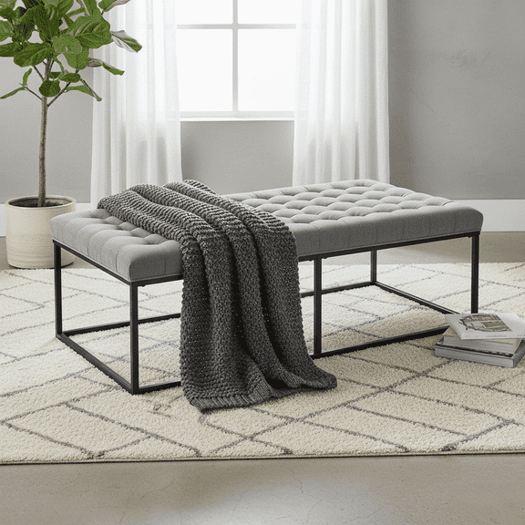 56" Rectangle Tufted Cocktail Ottoman Bench with Sturdy Metal Base, Upholstered Accent Furniture for Living Room