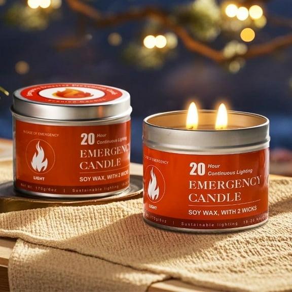 56 STORE 36Hours Long-Burning Survival Candle - 2-Wick Unscented, Portable Emergency Light for Home & Outdoor  2pcs