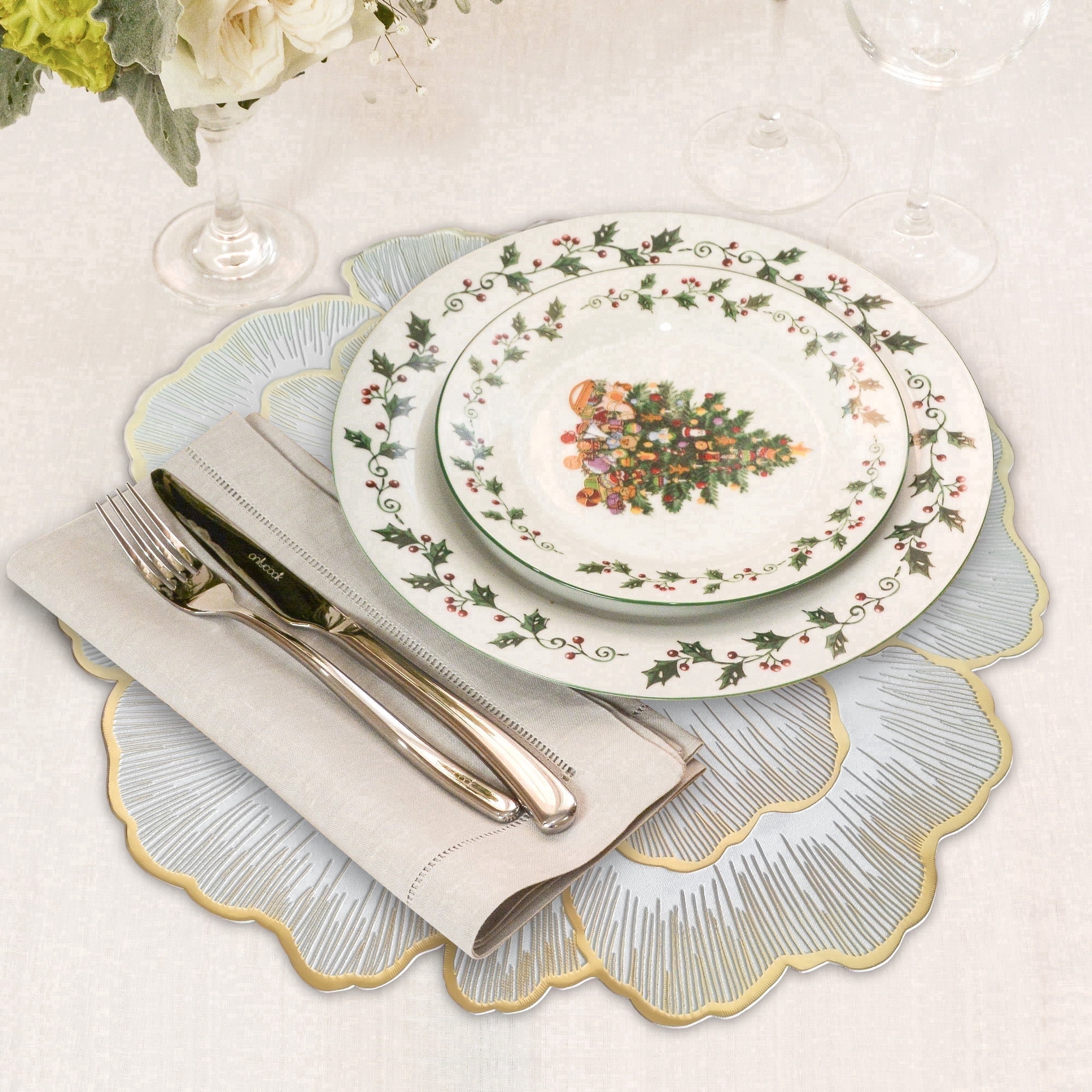 56 STORE 3pcs Gold Floral Round Placemats Set of 3 - 15x15 Inch ...