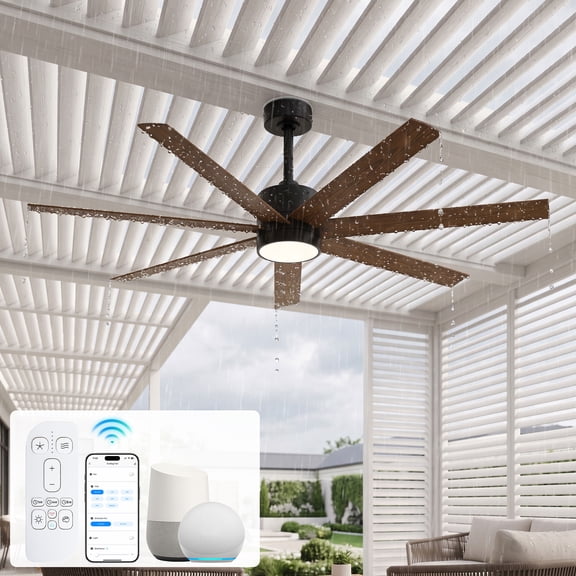 56" Wet Rated Outdoor Ceiling Fans for Patios with Light, All Weather 7 UV Coating ABS Blades, Smart Alexa App Remote Control, 7793 CFM Quiet DC Farmhouse Fan for Outdoor Gazebo