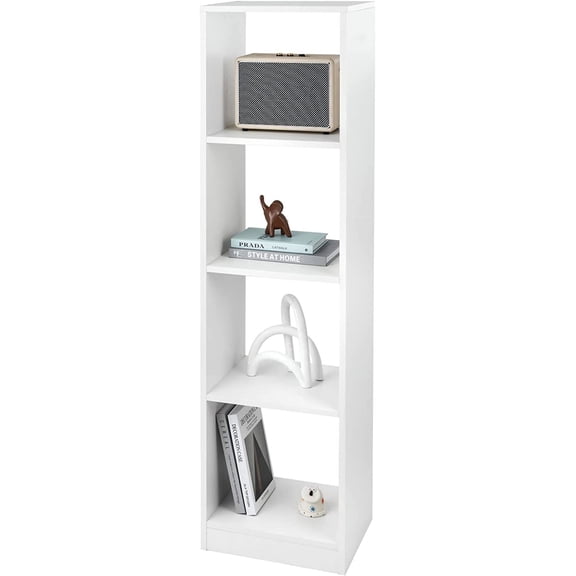 56 Tall Narrow Freestanding Bookshelf with Anti-toppling Fittings, 5-Tier Cube Storage Organizer Display Shelf for Living Room, Study or Bedroom (1, White)