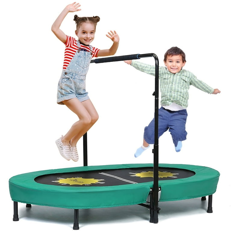 56 Trampoline for Kids and Adults Parent Child Folding Double Jumping Trampoline with Adjustable Handle Indoor Outdoor Exercise with Spring Pad Max Load 220lb Walmart