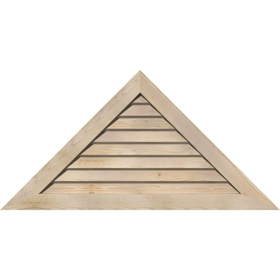 56"W x 16 3/8"H Triangle Gable Vent (74 1/2"W x 21 3/4"H Frame Size) 7/12 Pitch: Unfinished, Non-Functional, Smooth Pine Gable Vent w/ Decorative Face Frame