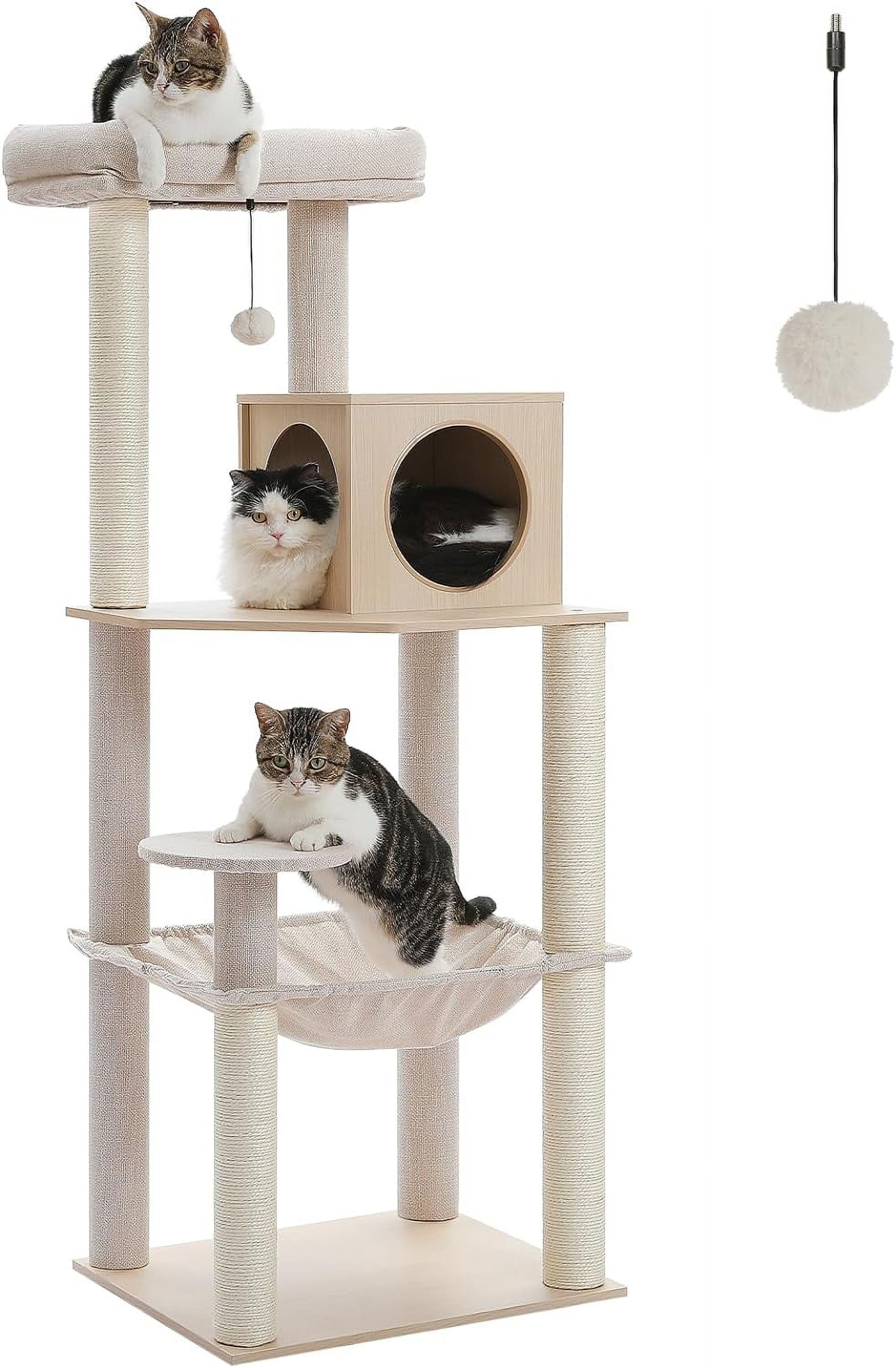 56'' Wooden Cat Tree For Indoor Large Cats, 5Level Cat Tower With