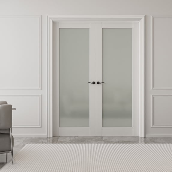 56" X 80" 1-Lite Interior Frosted Glass French Doors Solid Manufacture Wood Double Doors