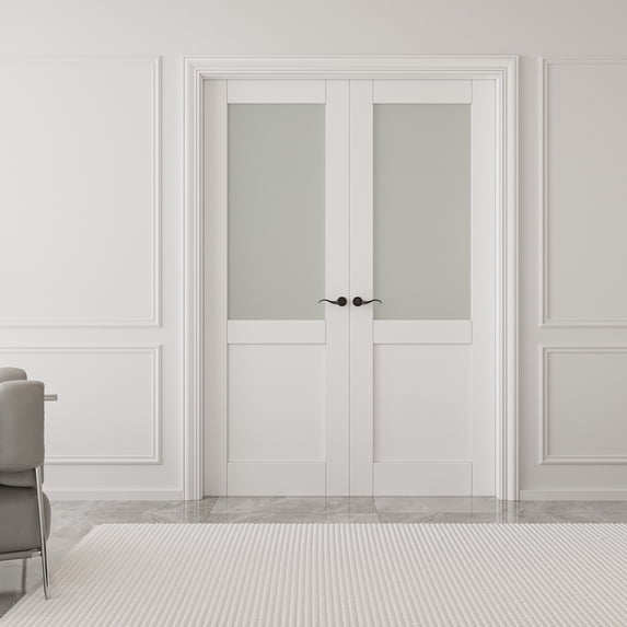 56" X 80" French Doors Half Glass Prefinish Interior Pantry Door Solid Core Double Door With Hardware Kit / Handles