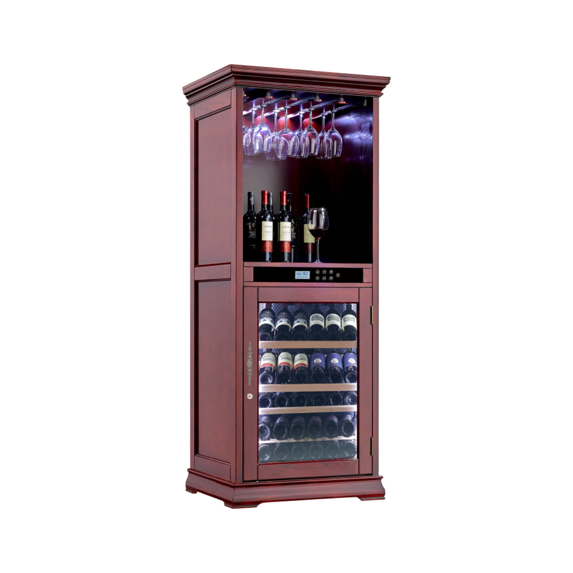 56 bottles Single Zone Wood Wine Cooler with Tempered Glass Door LED Lighting（LTL carry）