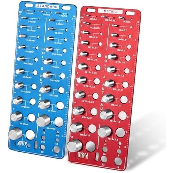 56 count Thread Checker, Nut and Bolt Thread Checker Standard and Metric, Thread Gauge Include 22 Inch & 22 Metric & 12 Drill Bit Sizes, Suitable for Nut Bolt Size Finder Classification.
