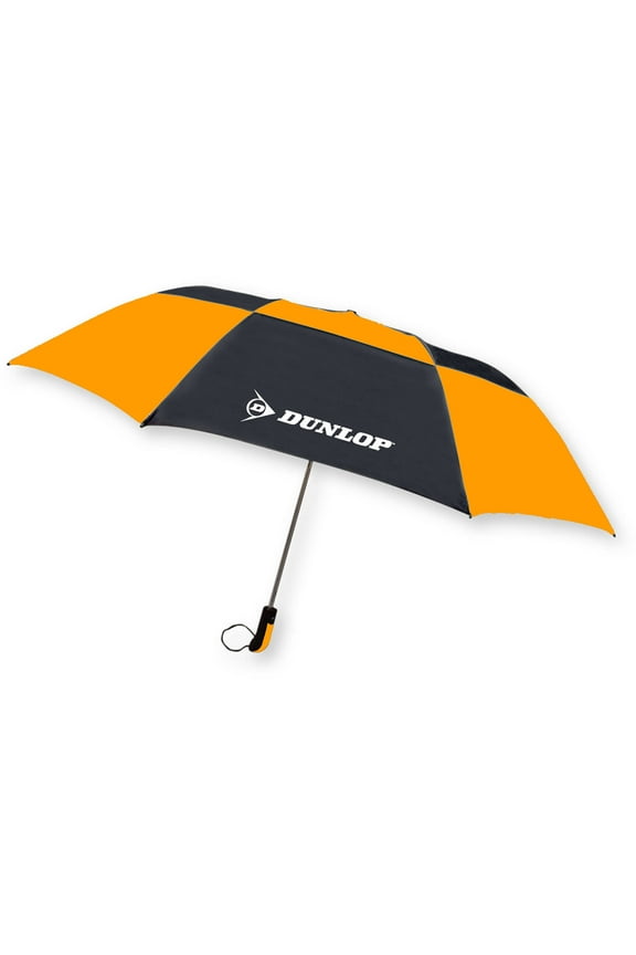 56 folding golf umbrella, with double canopy windproof frame design, rubber spray handle, and mesh carrying case