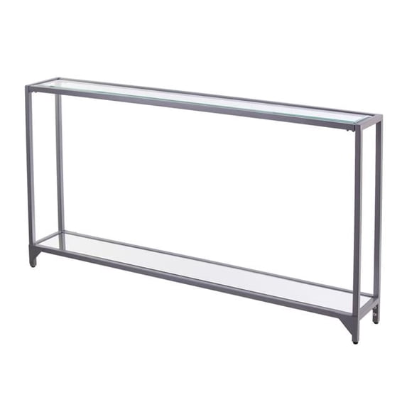 56 in. Clear & Silver Glass Mirrored Floor Shelf Console Table with Storage